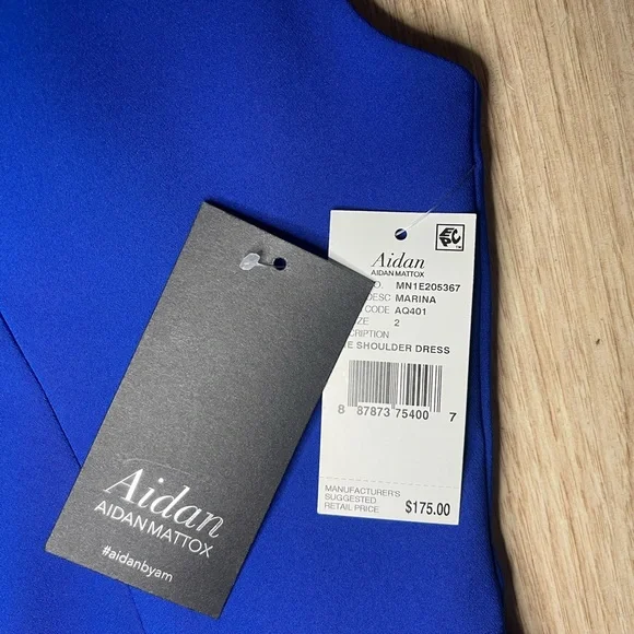 NWT Aidan Mattox Vibrant Blue One-Shoulder Dress - Picture 6 of 7